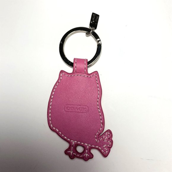 Coach Winking Love Owl Pink Leather Key Ring Key Chain KeyFob Bag Charm 93095 - Picture 3 of 3